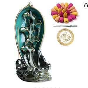 NWT INONE Ceramic incense burner with 150 cones, waterfall background, zen decor